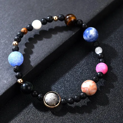 Miniatura 20 de Pulsera de cuentas de piedra para mujer, diseño de galaxia del universo de 8 planetas o 9 planetas en el sistema solar, pulseras de estrella