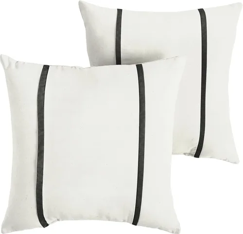 Miniatura 9 de Sorra Home Sunbrella - Juego de 2 almohadas lumbares para interiores y exteriores, 12 x 18 pulgadas, lona color marfil natural y lona negra
