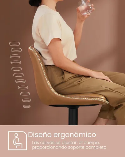Miniatura 6 de VASAGLE Taburetes de bar, juego de 2 sillas de bar giratorias, altura ajustable, acolchado, taburetes de cocina de cuero sintético con respaldo