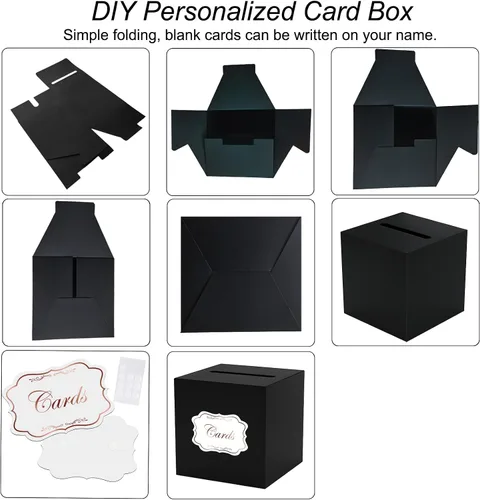 Miniatura 7 de WNINK Caja de tarjetas negra, caja de recepción de tarjetas de regalo para graduaciones, fiestas de cumpleaños, recepciones de boda, despedidas