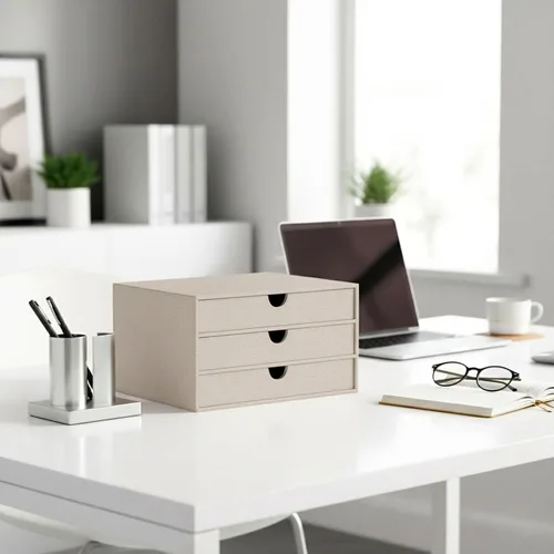 Miniatura 7 de Organizador de Documentos UnionBasic, Caja de Almacenamiento de Archivos con 3 Cajones, Organizador de Archivos para Escritorio de Oficina, Beige
