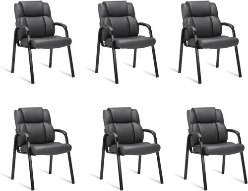 Miniatura 18 de CLATINA Silla de invitados de cuero con reposabrazos acolchados para recepción, reuniones, conferencias y sala de espera, oficina y hogar, negro
