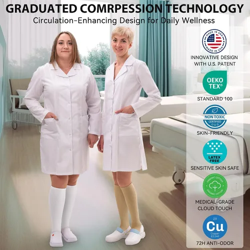 Miniatura 5 de NEWZILL Calcetines de compresión de cobre para mujeres y hombres, de 15-20 mmHg, algodón con control de olores, calcetines de vestir para negocios