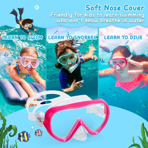 Miniatura 6 de Máscara de natación para niños, máscara de buceo de esnórquel de 180°, gafas de natación antivaho para niños con cubierta para la nariz, gafas