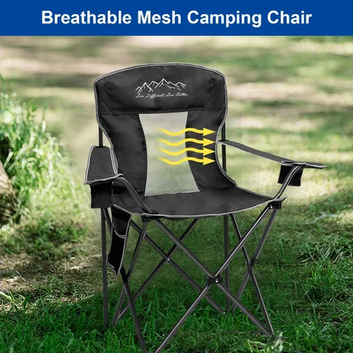 Miniatura 6 de Paquete de 2 sillas plegables de camping con respaldo alto, cómodas sillas grandes para exteriores para adultos, capacidad de 400 libras, silla