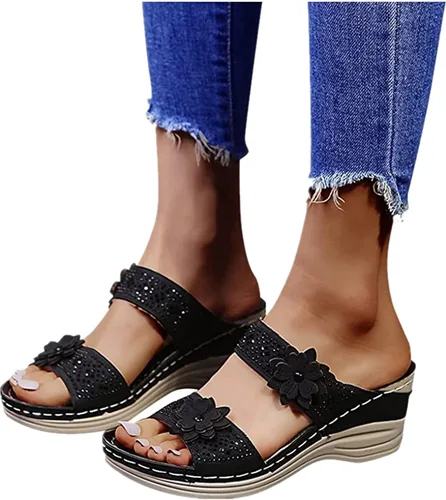 Miniatura 99 de Ladmiple Sandalias ortopédicas florales de moda 2023 con soporte de arco, zapatillas romanas casuales con puntera abierta