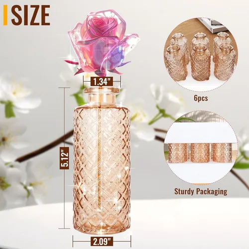 Miniatura 2 de Jarrón de cristal, botella de flores, jarrón pequeño, juego de 6, simple, sólido, para mamá o mujer, regalo elegante para el día del padre, Ámbar