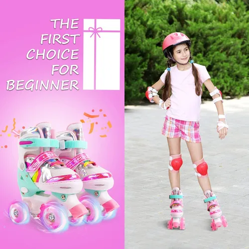 Miniatura 3 de Patines para niñas y niños, patines ajustables con ruedas iluminadas, protección completa para jugar en interiores y exteriores de los niños