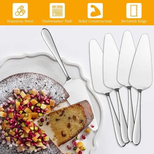Miniatura 4 de E-far Servidor de pastel de 5 piezas, cortador de espátula de acero inoxidable para pasteles y queso pizza, borde dentado con mango ovalado, pulido