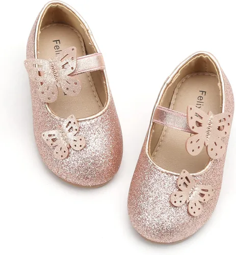 Felix & Flora Zapatos de ballet para niñas pequeñas Zapatos planos Mary Jane para niñas de flores, zapatos de vestir para fiestas y bodas