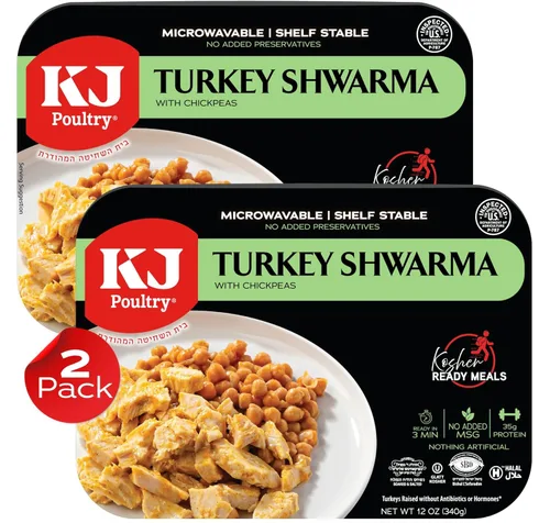 KJ Poultry Kosher Ready Meals - Shwarma de pavo, comidas de carne MRE listas para comer, sin gluten, halal, (paquete de 2) preparadas para entrada