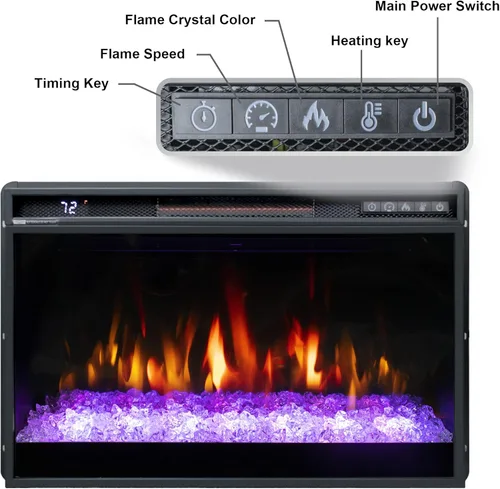 Miniatura 4 de Insertos de chimenea eléctrica de 26 pulgadas, chimenea eléctrica empotrada de 1500 W con control remoto, cristal, protección contra