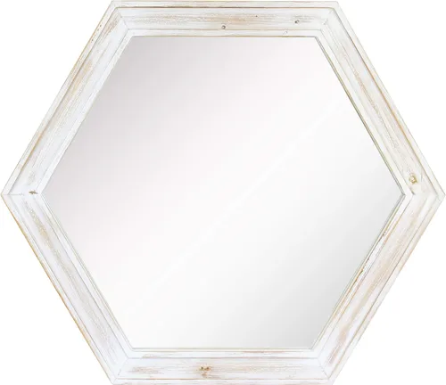 Miniatura 9 de Stonebriar Espejo decorativo de pared hexagonal de 24 pulgadas con marco de madera natural y soporte para colgar adjunto, decoración rústica