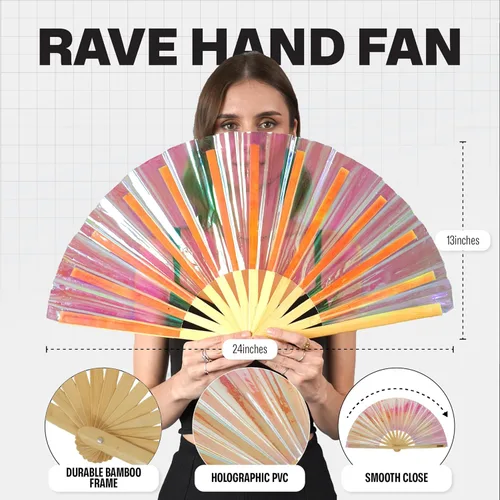 Miniatura 31 de SoJourner Bags Rave Fan – Ventilador plegable grande – Ventilador de mano Clack para raves, Halloween, Burlesque, trajes de arcoíris para mujeres