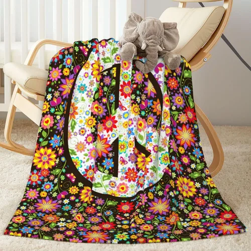 Manta de forro polar con signo de la paz de los hippies ultra suave y acogedora manta decorativa de franela para el hogar, cama, sofá, silla de