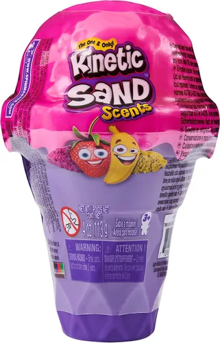Kinetic Sand Aromas, recipiente de cono de helado de 4 onzas con 2 colores de perfumado totalmente natural (los estilos pueden variar)