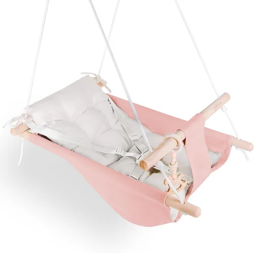 Columpio para bebé en interiores y exteriores, hamaca de lona para bebé a niño pequeño con un asiento cómodo, juguete de madera de macarrón, arnés