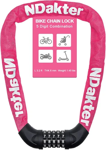 Miniatura 19 de NDakter Cerradura de cadena para bicicleta, combinación de 5 dígitos, resistente, antirrobo, cerradura de bicicleta de seguridad