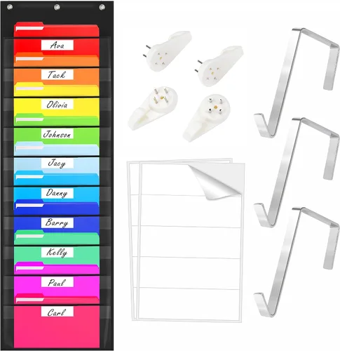 Miniatura 8 de Vantasii Organizador de Pared con Bolsillos, Carpeta Organizadora de Archivos de Pared con 30 Bolsillos para Archivos, 30 Tarjetas de Borrado