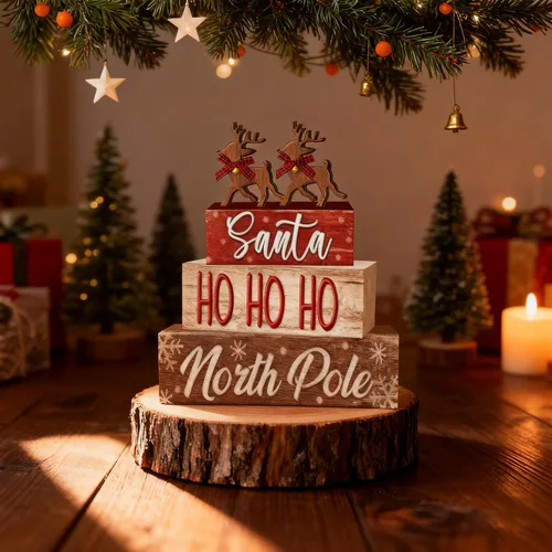 Miniatura 5 de 4 piezas de decoraciones navideñas para interiores – Decoración de mesa de alce de madera para el hogar – Centro de mesa de Navidad para mesa