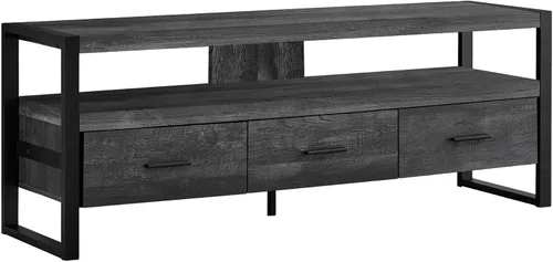 Monarch Specialties Soporte de TV con 3 cajones y estantes, centro de entretenimiento industrial de estilo moderno con patas de metal, 60 pulgadas