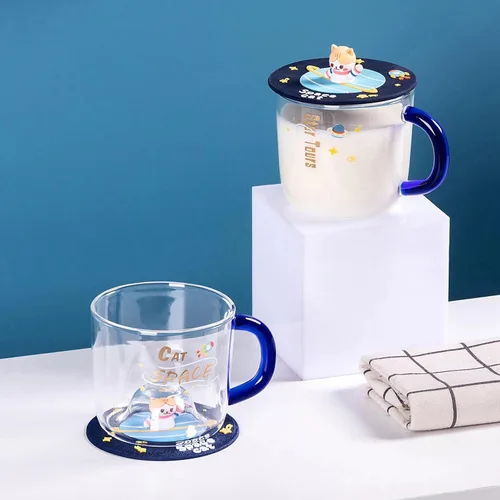 Miniatura 6 de Bonita taza de café de cristal con tapa de silicona Kawaii Cat para café, té, leche, decoración estética de habitación, regalo divertido
