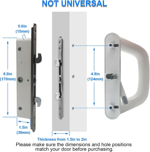 Miniatura 4 de ALLYWASAI Juego de manijas de puerta corrediza de patio con cerradura de mortaja, adecuado para puertas corredizas de patio de vidrio con grosor