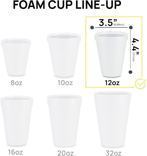 Miniatura 3 de Shop Square Vasos de espuma desechables de 12 onzas (paquete de 100), espuma blanca aísla bebidas calientes y frías, fabricadas en los Estados