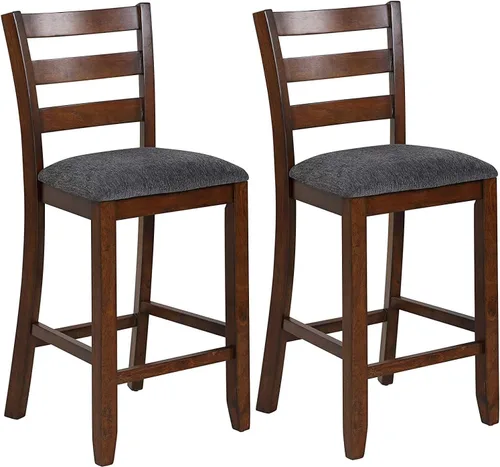 Miniatura 13 de NAFORT Juego de 2 taburetes de bar de altura de mostrador, sillas de comedor altas de madera maciza de 25.5 pulgadas con cojín, taburetes