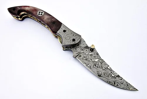 Miniatura 4 de FZ 01 Cuchillo de bolsillo de Damasco hecho a mano para hombres Cuchillo plegable con bloqueo de forro Cuchillo de bushcraft para pesca Camping