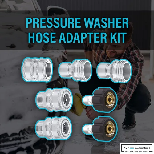 Miniatura 2 de MTM Hydro Kit adaptador de manguera de 7 piezas para lavadora a presión de acero inoxidable para uso con cañones de espuma, lavadoras a presión