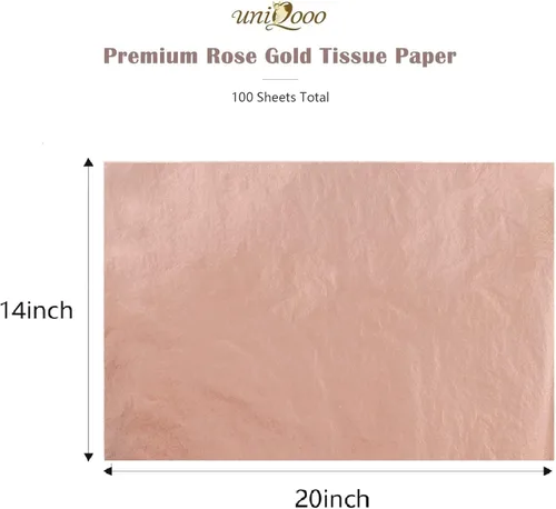 Miniatura 4 de UNIQOOO 100 hojas de papel de seda metálico de oro rosa de 20 x 14, papel de regalo premium a granel, ideal para bolsas de regalo, accesorio