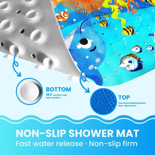 Miniatura 3 de Tapete de baño para bebé, 40 x 16 pulgadas, extra grande, alfombrillas antideslizantes para bañera y ducha con dibujos animados para niños