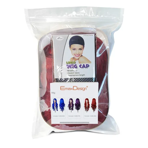 Miniatura 4 de EmaxDesign Pelucas de cosplay de 32 pulgadas para mujer con gorra de peluca y peine (rojo oscuro)