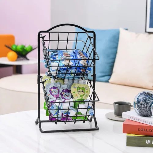 Miniatura 4 de Cesta de frutas de hierro de 2 niveles para encimera de cocina, pan, frutas y verduras, cesta de almacenamiento de alambre colgante para organizador