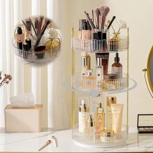 Miniatura 17 de shuang qing Organizador de Maquillaje Giratorio para Tocador, Almacenamiento de Maquillaje Transparente para Cuidado de la Piel de Alta Capacidad