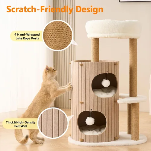 Miniatura 4 de Árbol moderno para gatos de interior para adultos, torre grande de árbol para gatos de 36 pulgadas de alto con postes rascadores, acogedora cueva