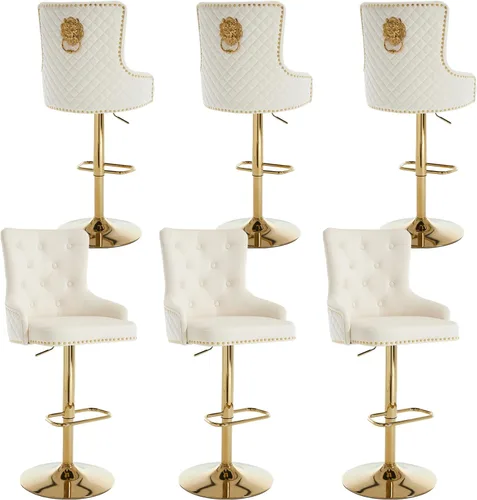 Miniatura 21 de Juego de 2 taburetes de bar de terciopelo dorado, taburetes de bar modernos de altura de mostrador con respaldo capitoné y tirador de anilla