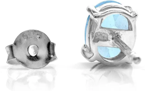 Miniatura 3 de Silvershake Pendientes de tuerca chapados en oro blanco 925 con piedras preciosas ovaladas de 0.276x0.197 in
