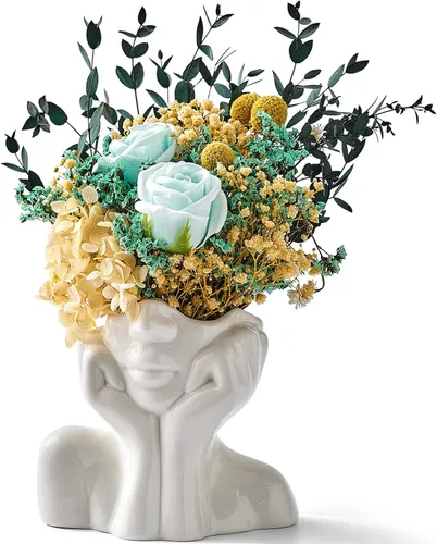 Miniatura 11 de FJS Jarrones de Cerámica con Cara, Jarrones de Flores Blancos para Decoración, 3.5" An x 7" Al Jarrón Decorativo Moderno como Centro de Mesa