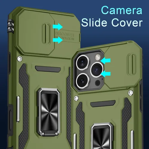 Miniatura 378 de DEERLAMN Funda para iPhone Xs Max con funda deslizante para cámara + protector de pantalla, soporte giratorio de anillo de grado militar a prueba