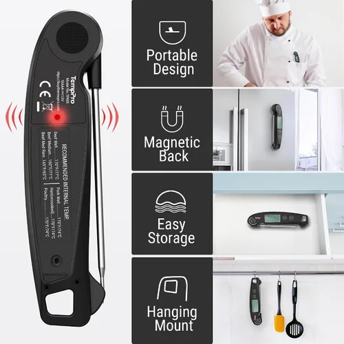 Miniatura 7 de ThermoPro TP605 Termómetro Digital de Lectura Instantánea para Carne para Cocinar, Termómetro de Alimentos Impermeable con Retroiluminación