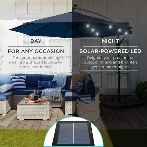 Miniatura 3 de Best Choice Products Sombrilla de Patio de Mercado Colgante con Compensación LED Solar de 10 Pies para Patio Trasero, Piscina, Césped y Jardín