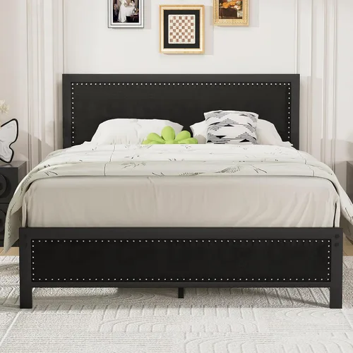 Miniatura 15 de VECELO Queen Bed Frame, Storage Upholstered Headboard with Charging Station, Platform Bedframe, Heavy Duty Metal Slats, No Box Spring Needed