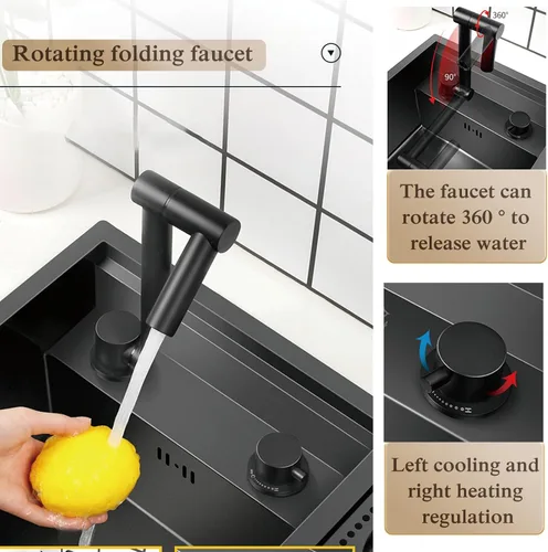 Miniatura 4 de Topmount - Fregadero de barra de acero inoxidable de 21.6 x 17.7 pulgadas, fregadero de cocina con lavadora de taza de presión y grifo plegable