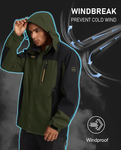 Miniatura 5 de MAGCOMSEN Chaqueta impermeable con capucha para hombre, resistente al viento, cortavientos, 5 bolsillos para senderismo, pesca, correr