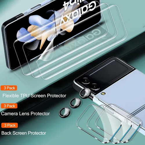 Miniatura 4 de IMBZBK Protector de pantalla 9 en 1 para Samsung Galaxy Z Flip 4 5G, película flexible de pantalla interior + protector de pantalla trasera