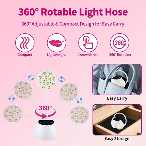 Miniatura 7 de Lámpara de uñas UV, cuello de cisne inalámbrico de 36 W, lámpara de curación de flash con 3 temporizadores y sensor automático para arte de uñas