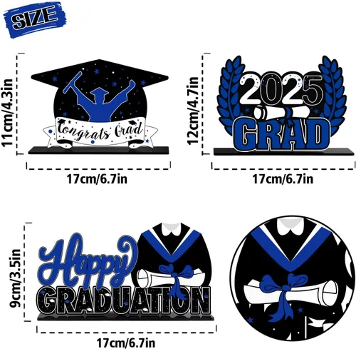 Miniatura 2 de LINGTEER Decoraciones de fiesta de graduación de clase 2026 – 3 piezas de felicitaciones de graduación 2026 de acrílico para centros de mesa de Azul