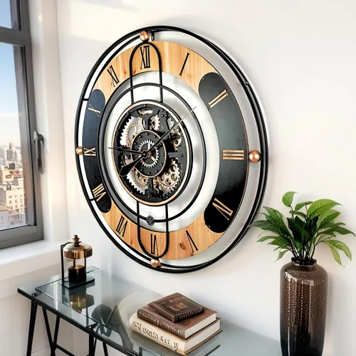 Miniatura 2 de ImprovingLife The Gears Clock - Reloj de pared con engranaje móvil real de 36 pulgadas, línea Suiza (negro, 36 pulgadas (35.4 in)